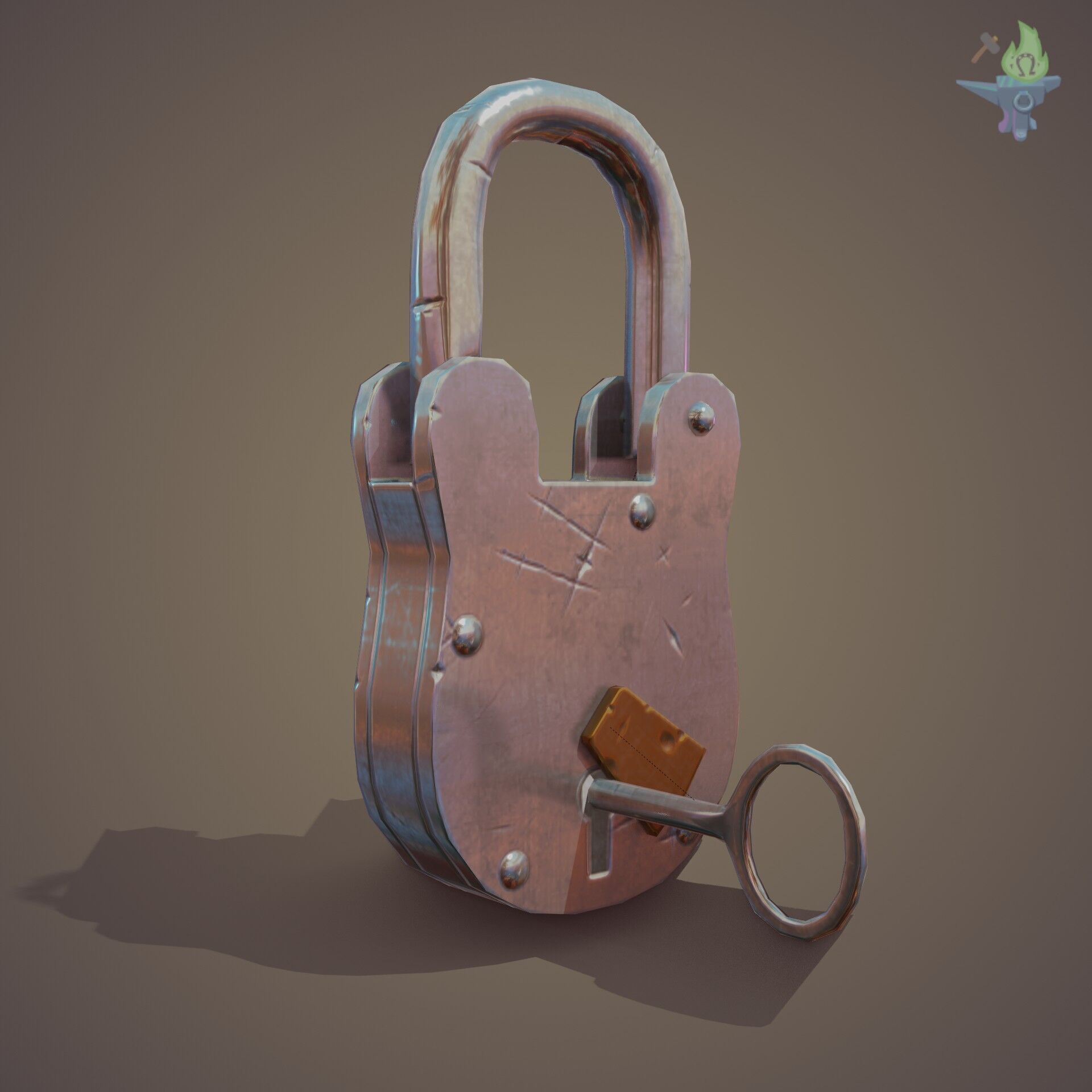 Medieval padlock Low-poly 3D model_30