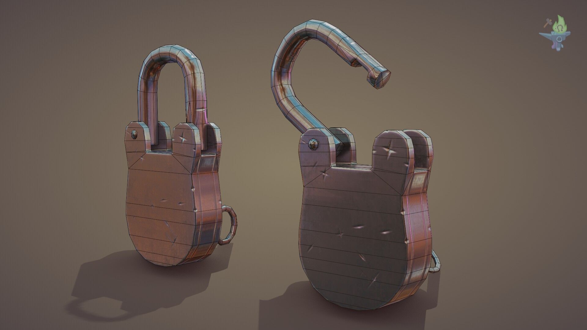 Medieval padlock Low-poly 3D model_39