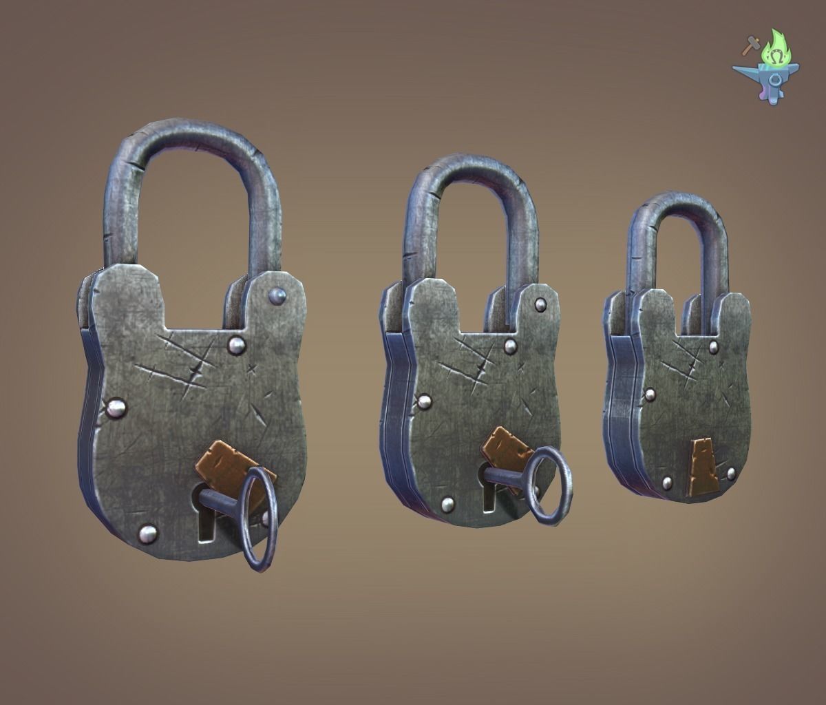 Medieval padlock Low-poly 3D model_7
