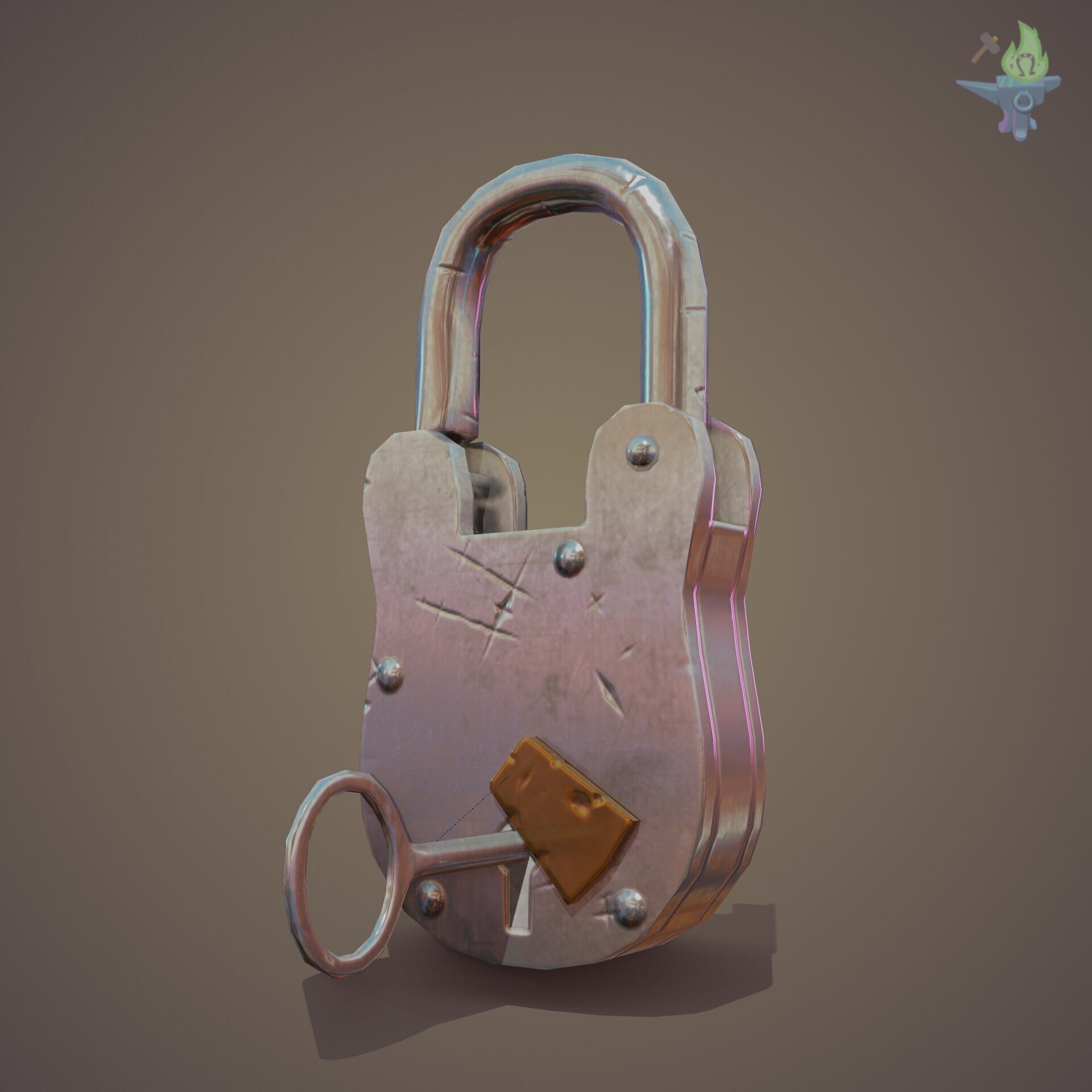 Medieval padlock Low-poly 3D model_25
