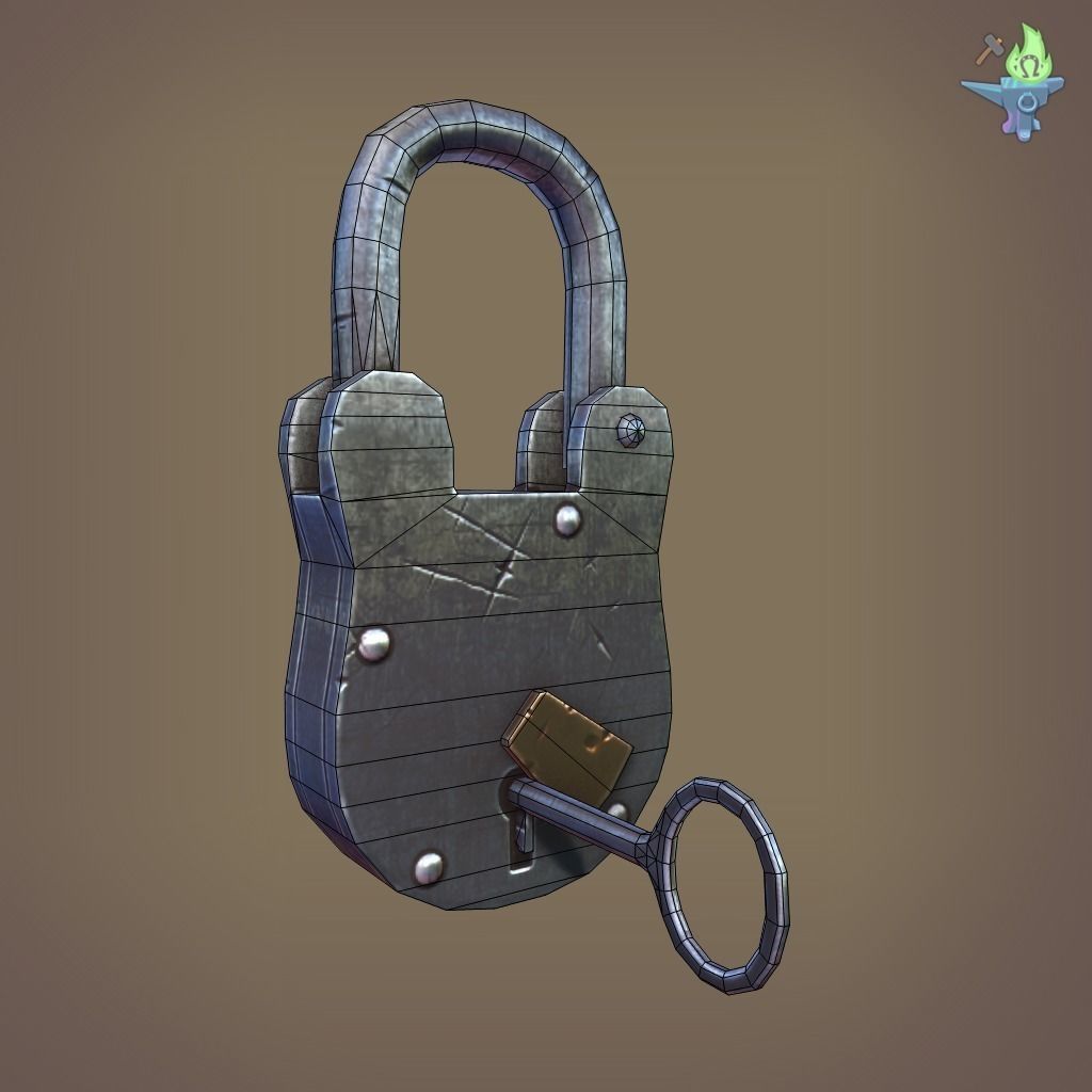 Medieval padlock Low-poly 3D model_2