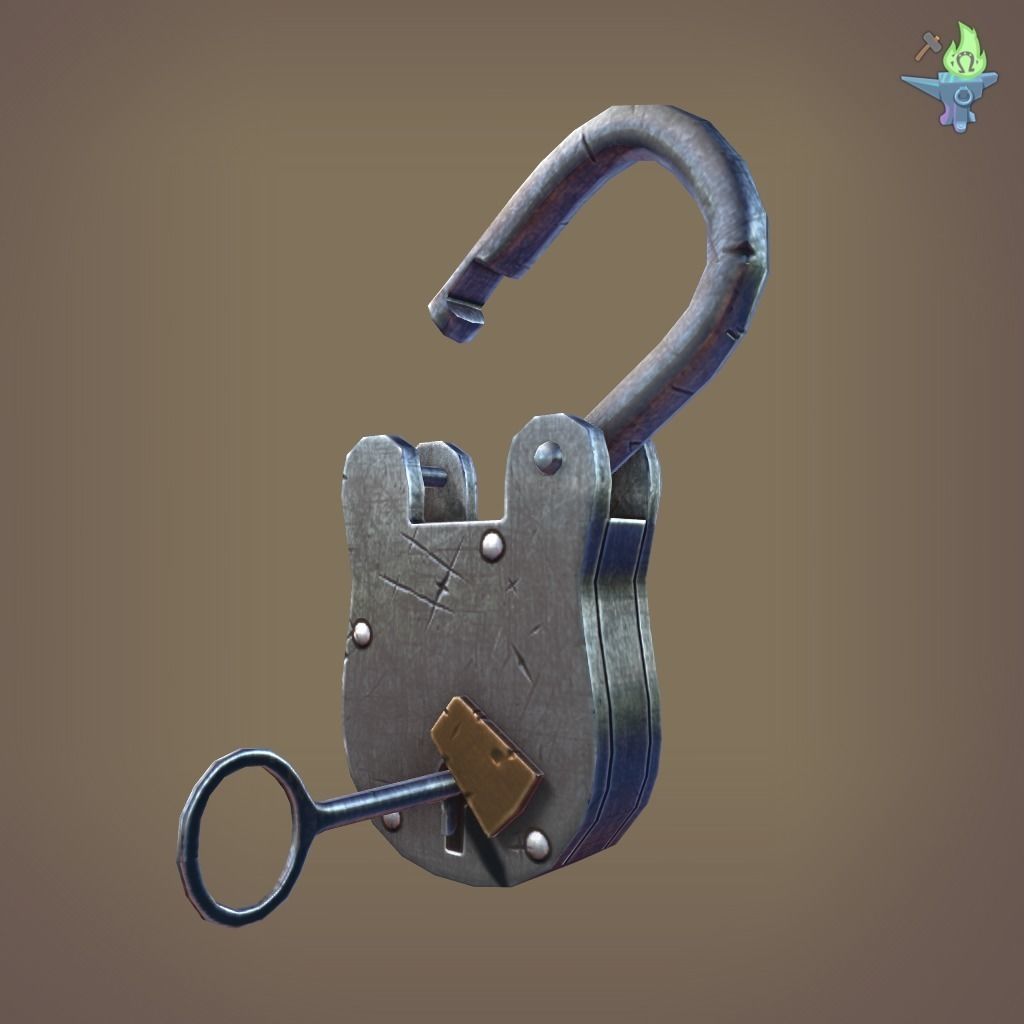 Medieval padlock Low-poly 3D model_4