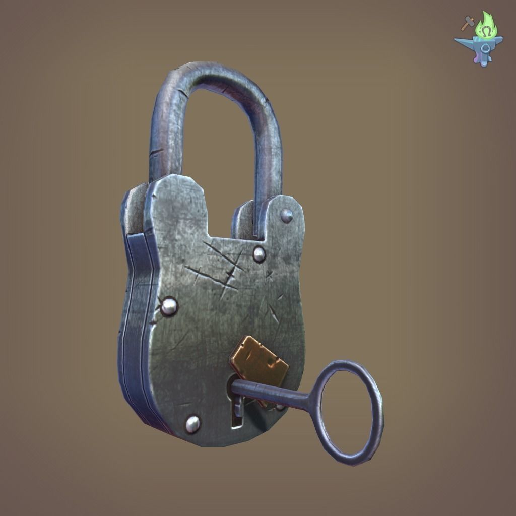 Medieval padlock Low-poly 3D model_1