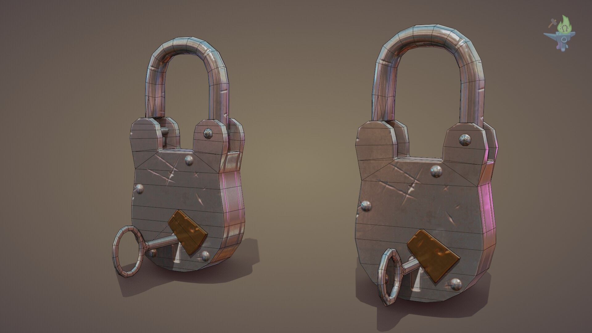 Medieval padlock Low-poly 3D model_37