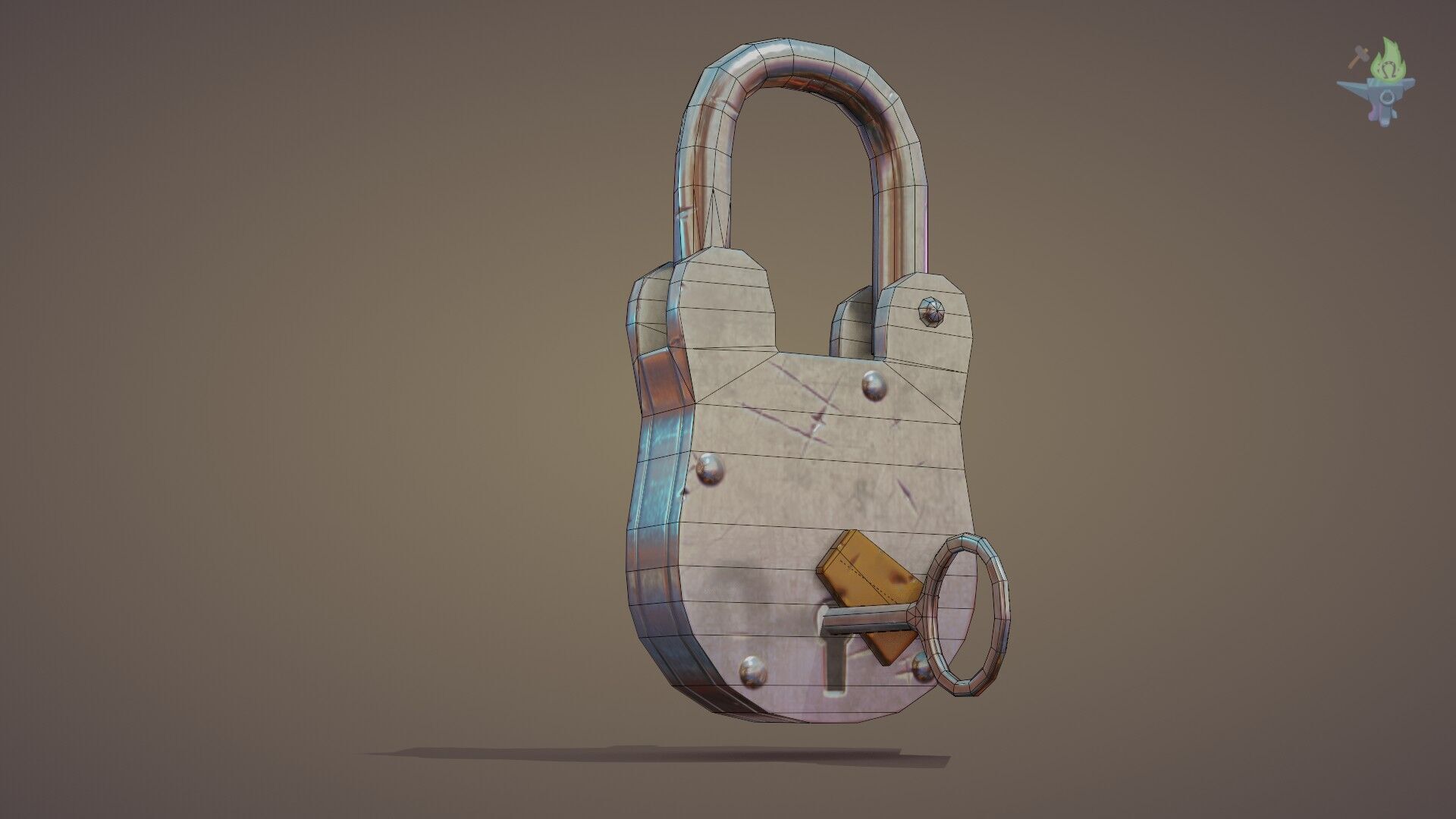 Medieval padlock Low-poly 3D model_24