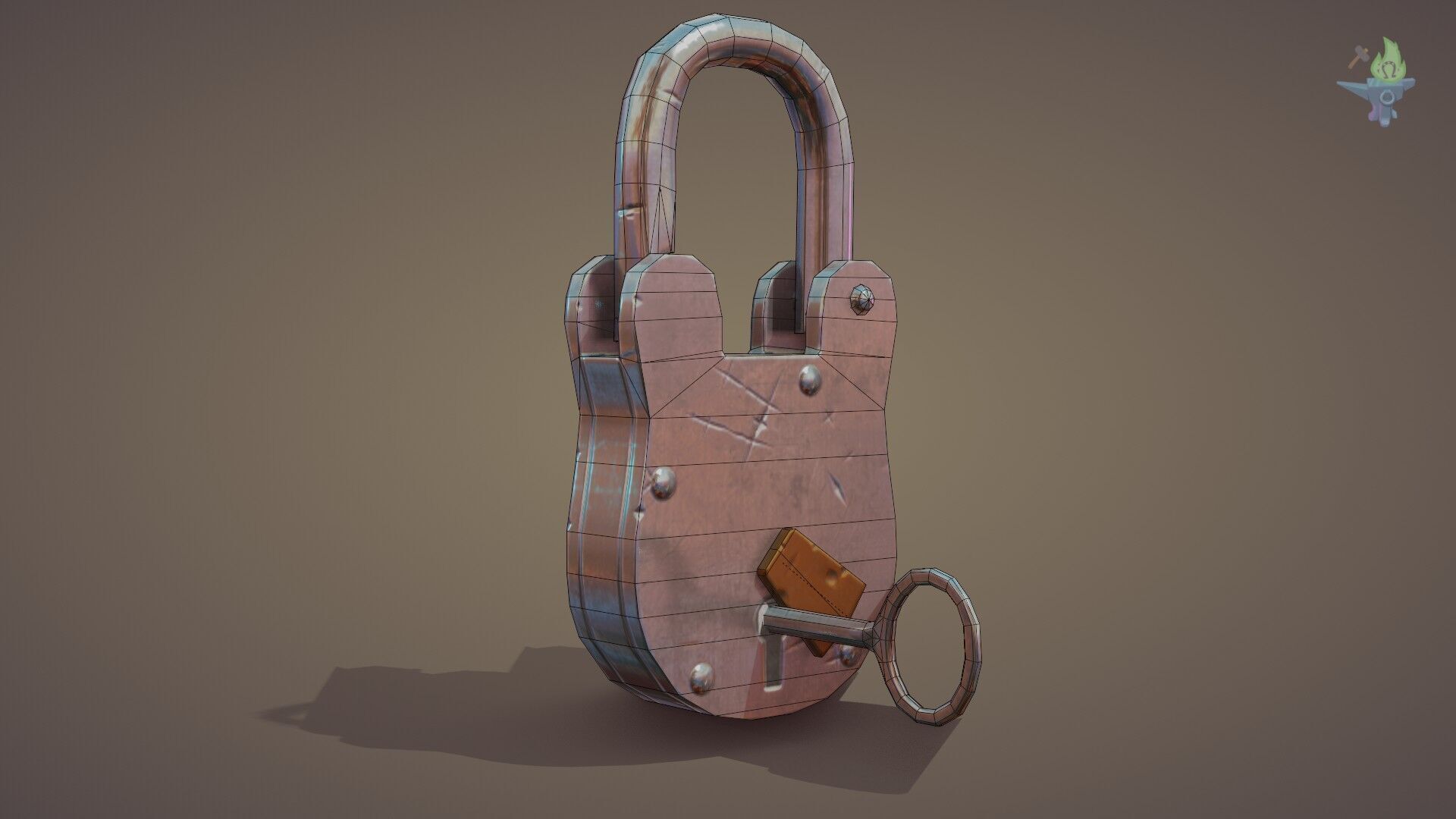 Medieval padlock Low-poly 3D model_22