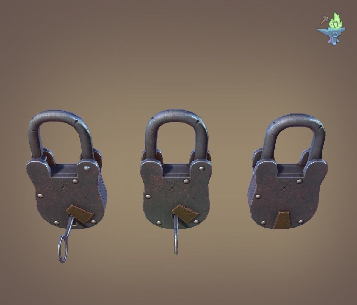 Medieval padlock Low-poly 3D model_9