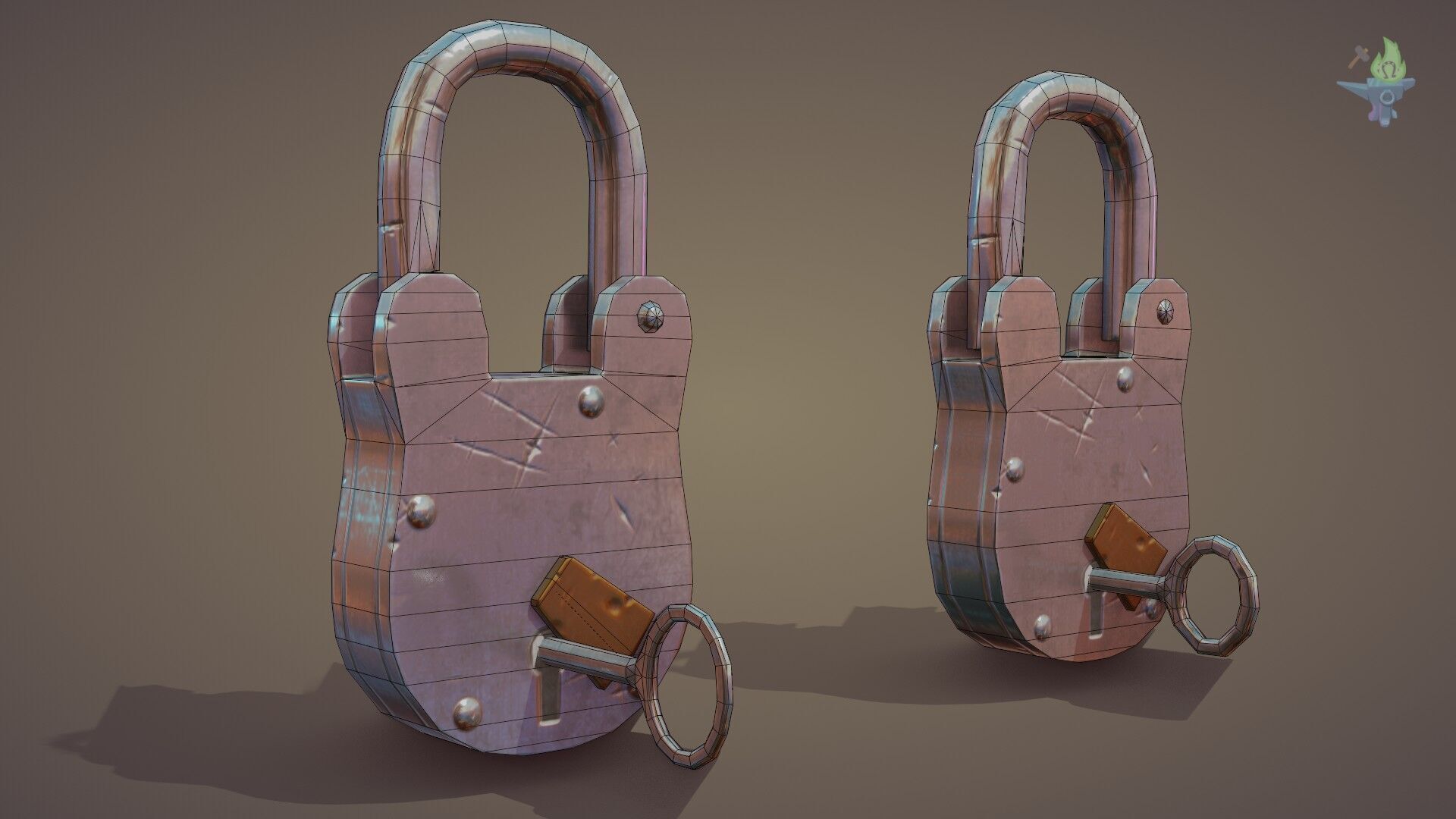 Medieval padlock Low-poly 3D model_35