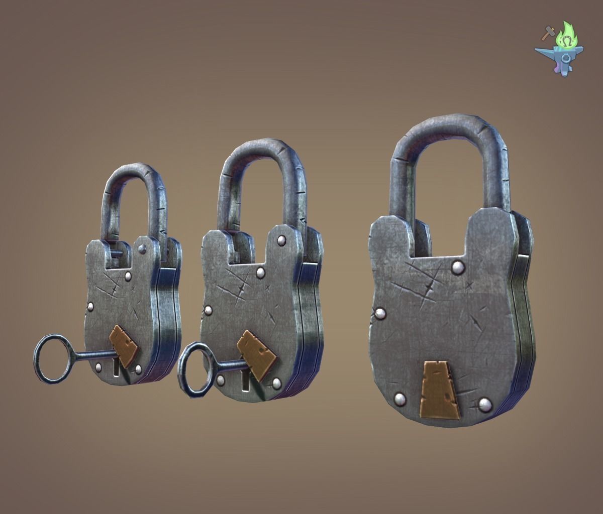 Medieval padlock Low-poly 3D model_5