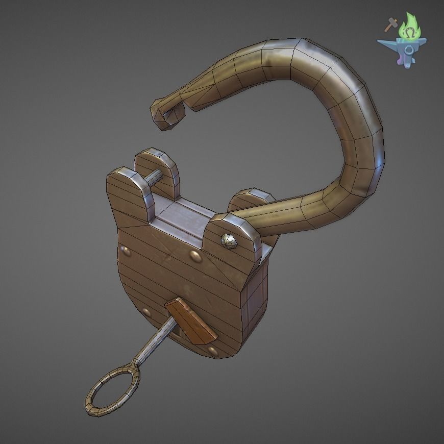 Medieval padlock Low-poly 3D model_15