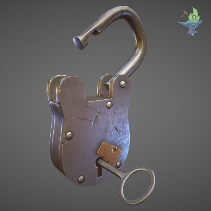 Medieval padlock Low-poly 3D model_13