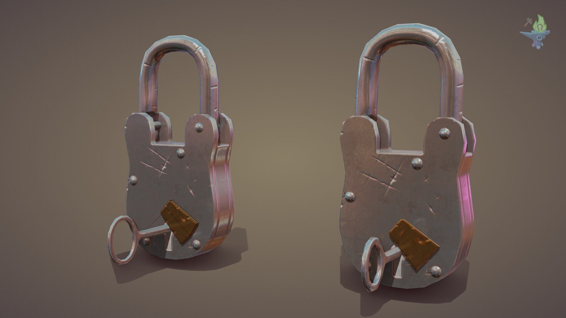 Medieval padlock Low-poly 3D model_20