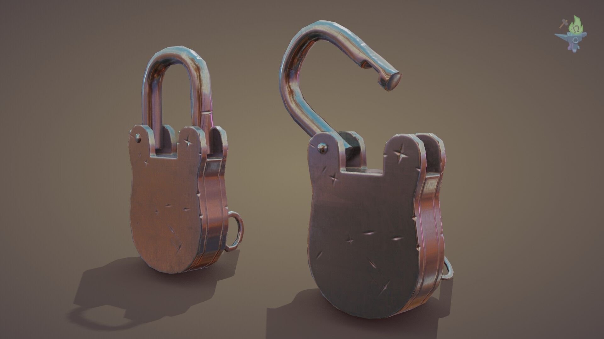 Medieval padlock Low-poly 3D model_40