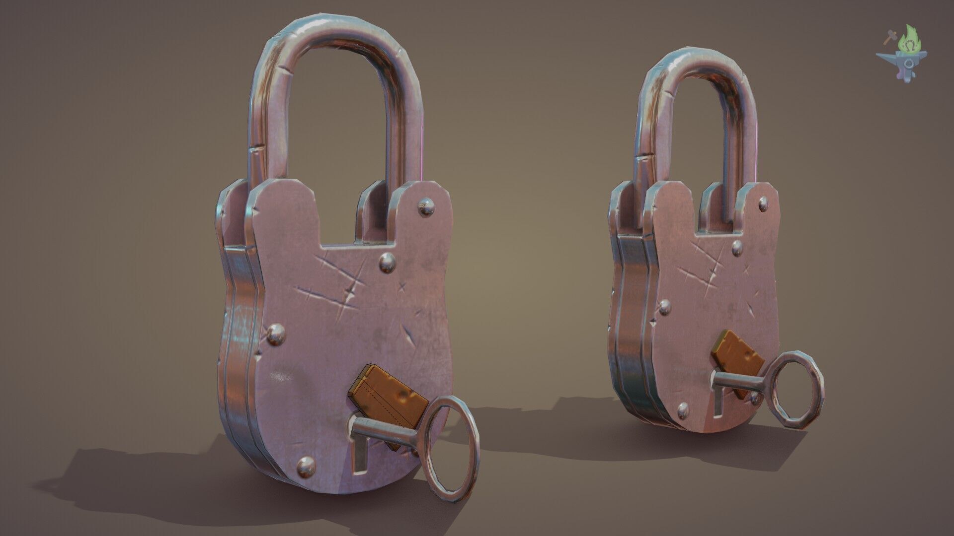 Medieval padlock Low-poly 3D model_38