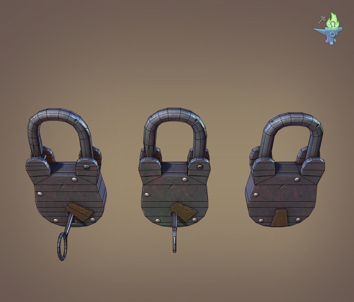 Medieval padlock Low-poly 3D model_10