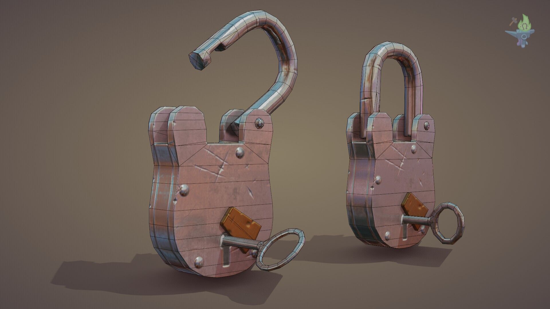 Medieval padlock Low-poly 3D model_34