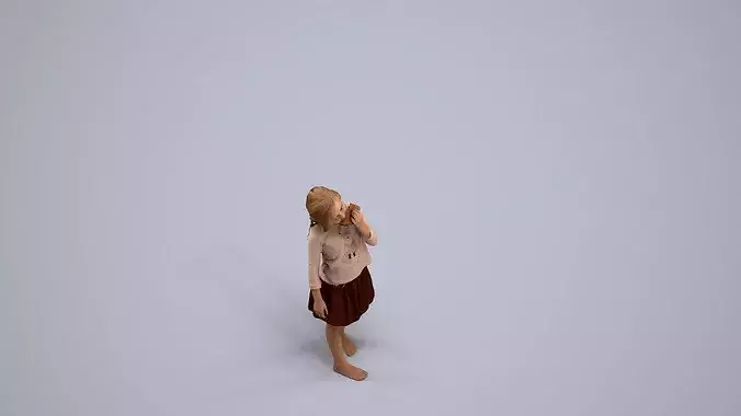 Young Caucasian woman eating at home with children in summer 3D model 6