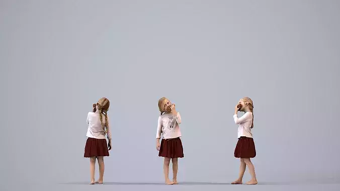 Young Caucasian woman eating at home with children in summer 3D model 2