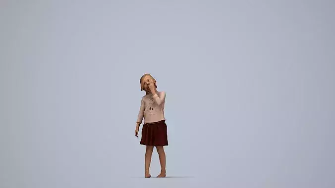 Young Caucasian woman eating at home with children in summer 3D model 7
