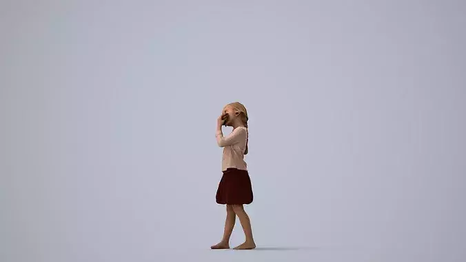 Young Caucasian woman eating at home with children in summer 3D model 3