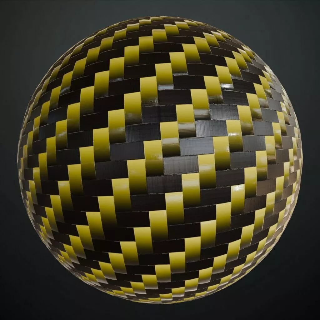 Carbon Fiber Yellow Basketweave PBR Material Seamless Texture