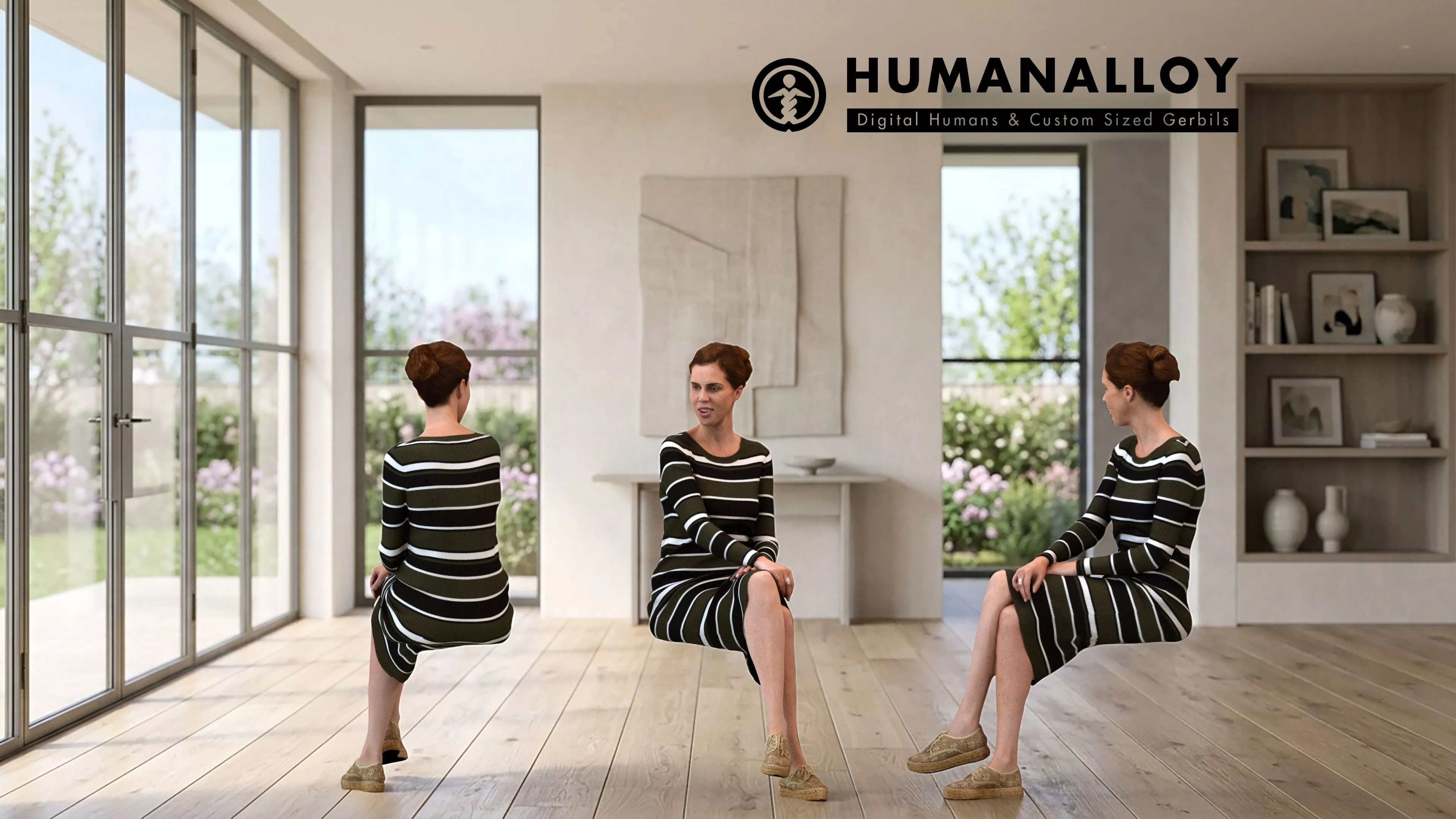 Adult Caucasian woman relaxing at home in autumn or spring 3D model