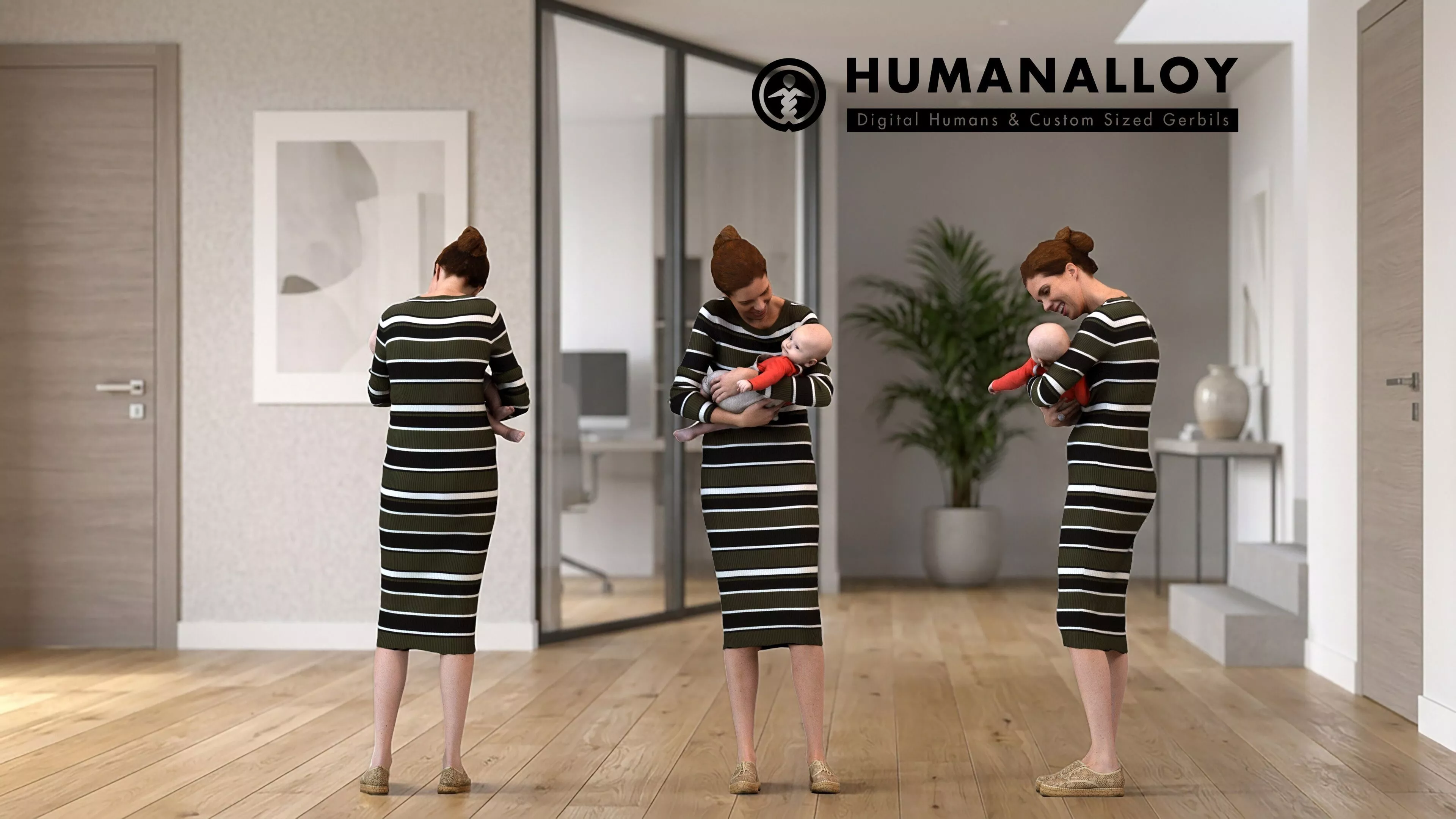 Adult Caucasian woman with child in casual transitional 3D model