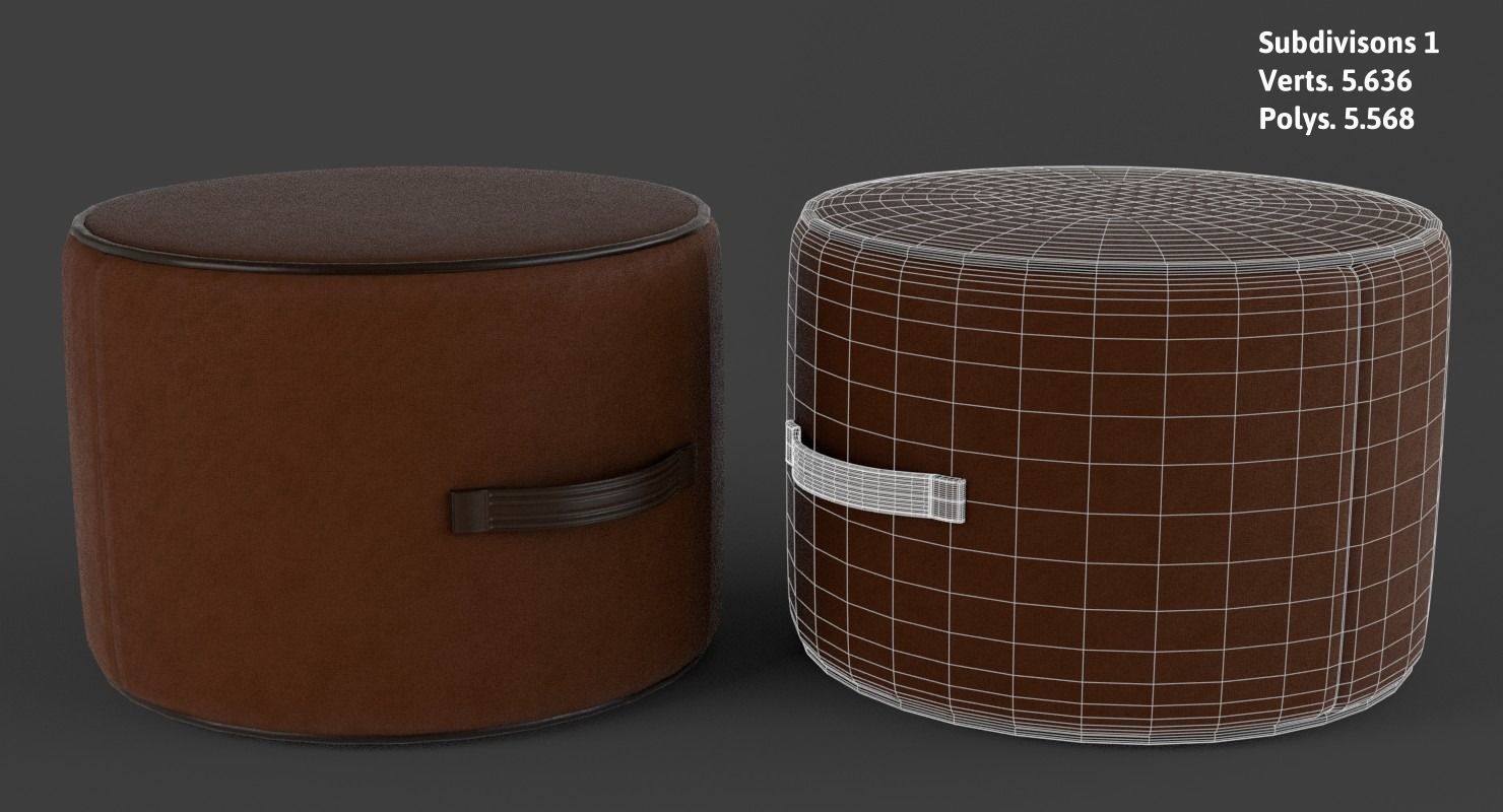 Pouf 3D leather ottoman Low-poly 3D model_7