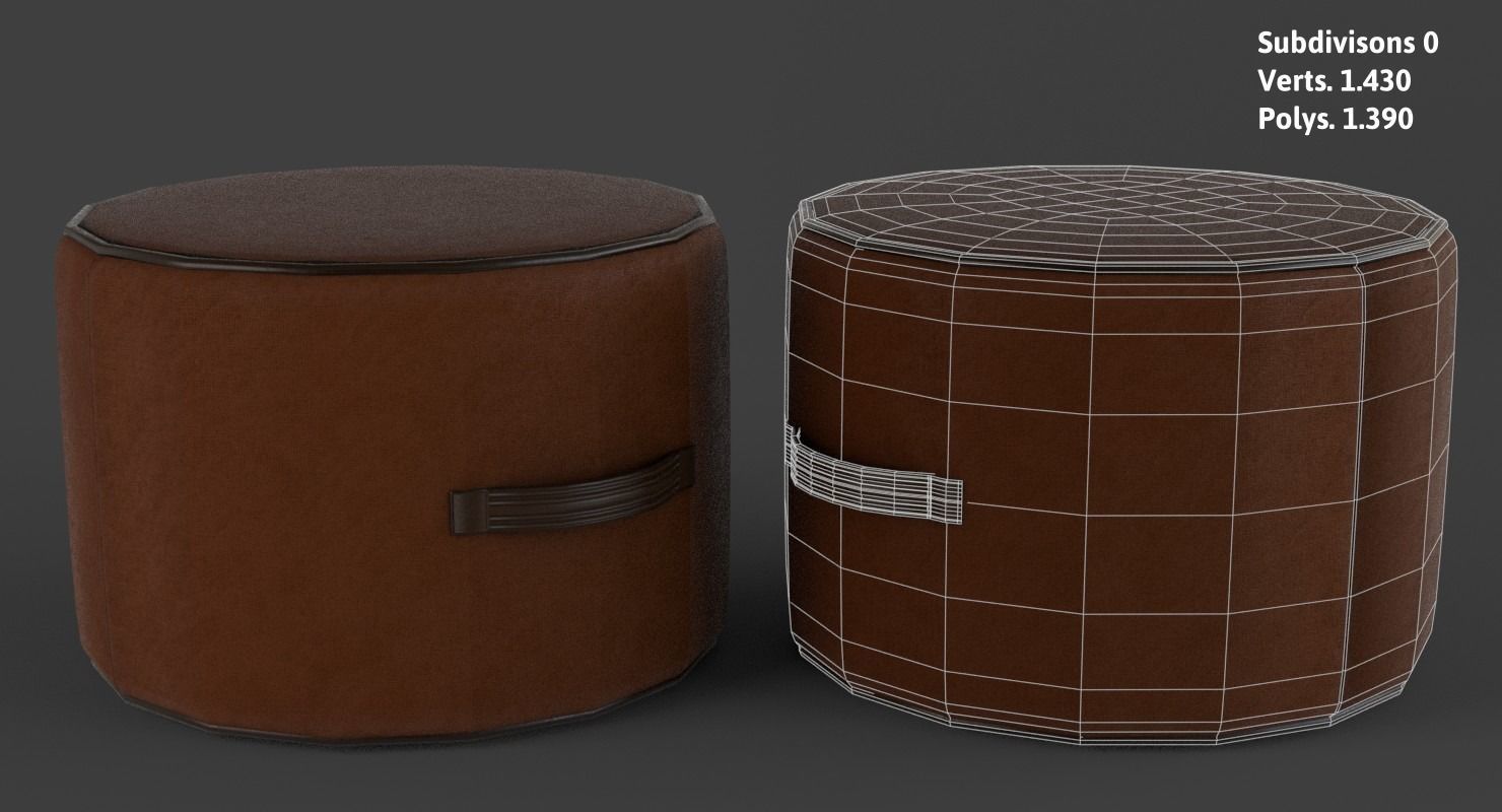 Pouf 3D leather ottoman Low-poly 3D model_6
