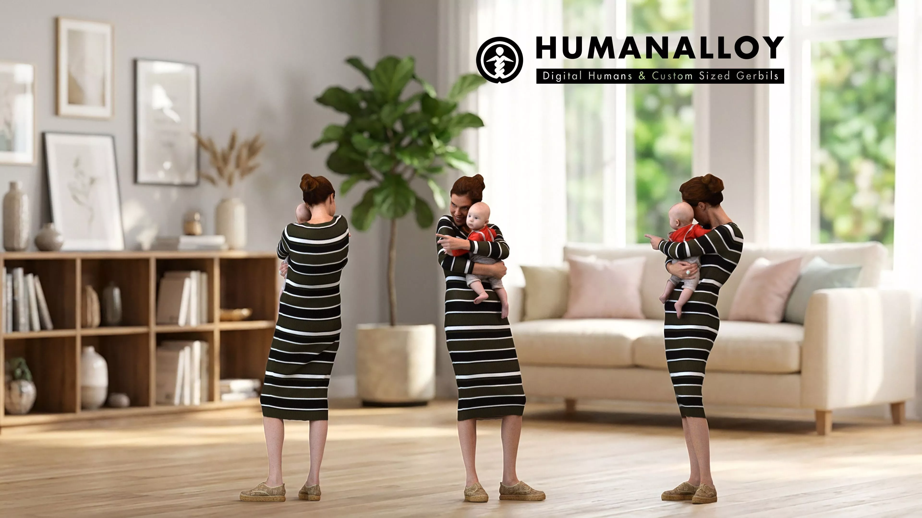 Adult Caucasian woman with child in casual transitional 3D model
