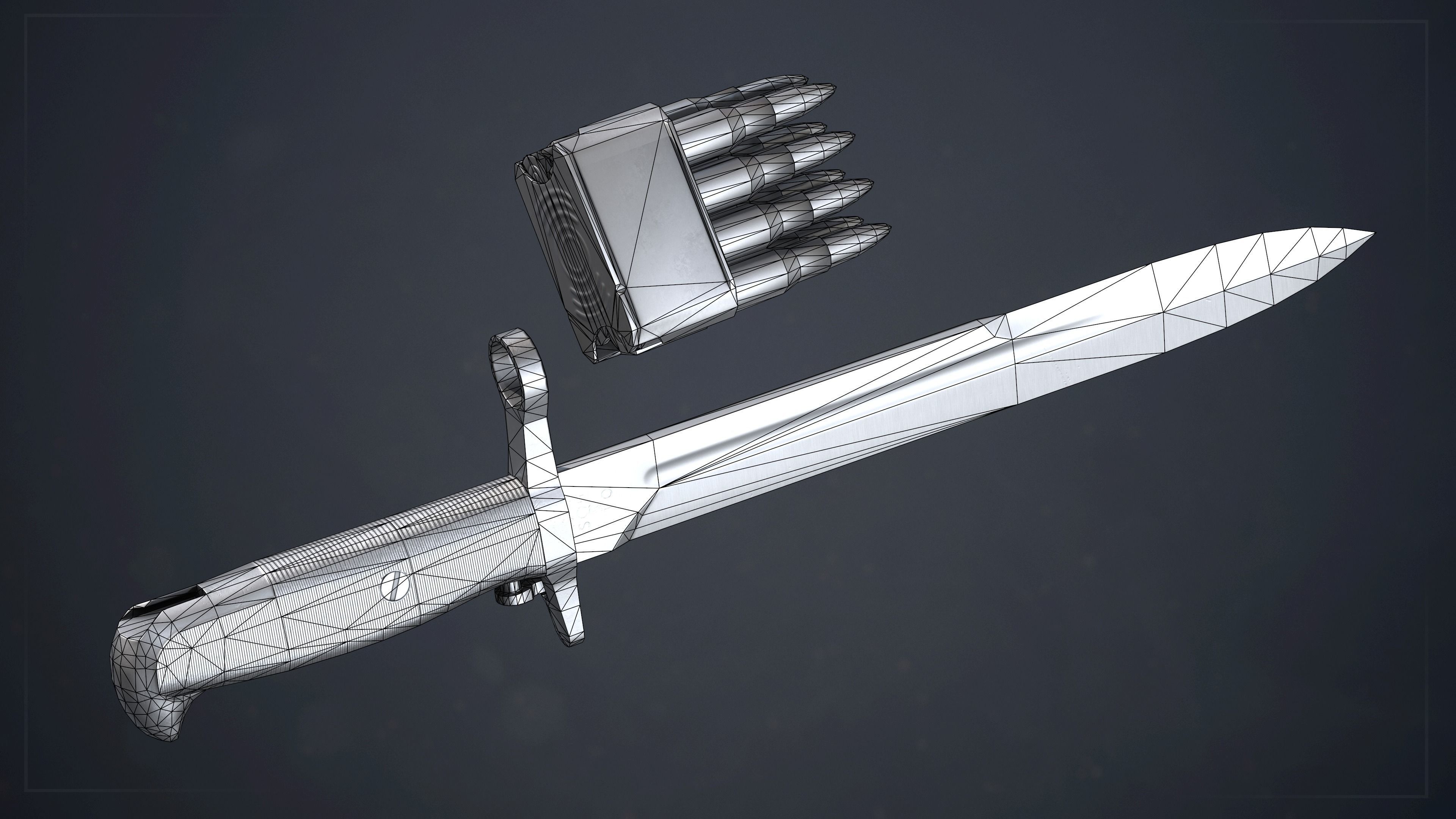 PBR M1 Garand and Attachments Low-poly 3D model_17