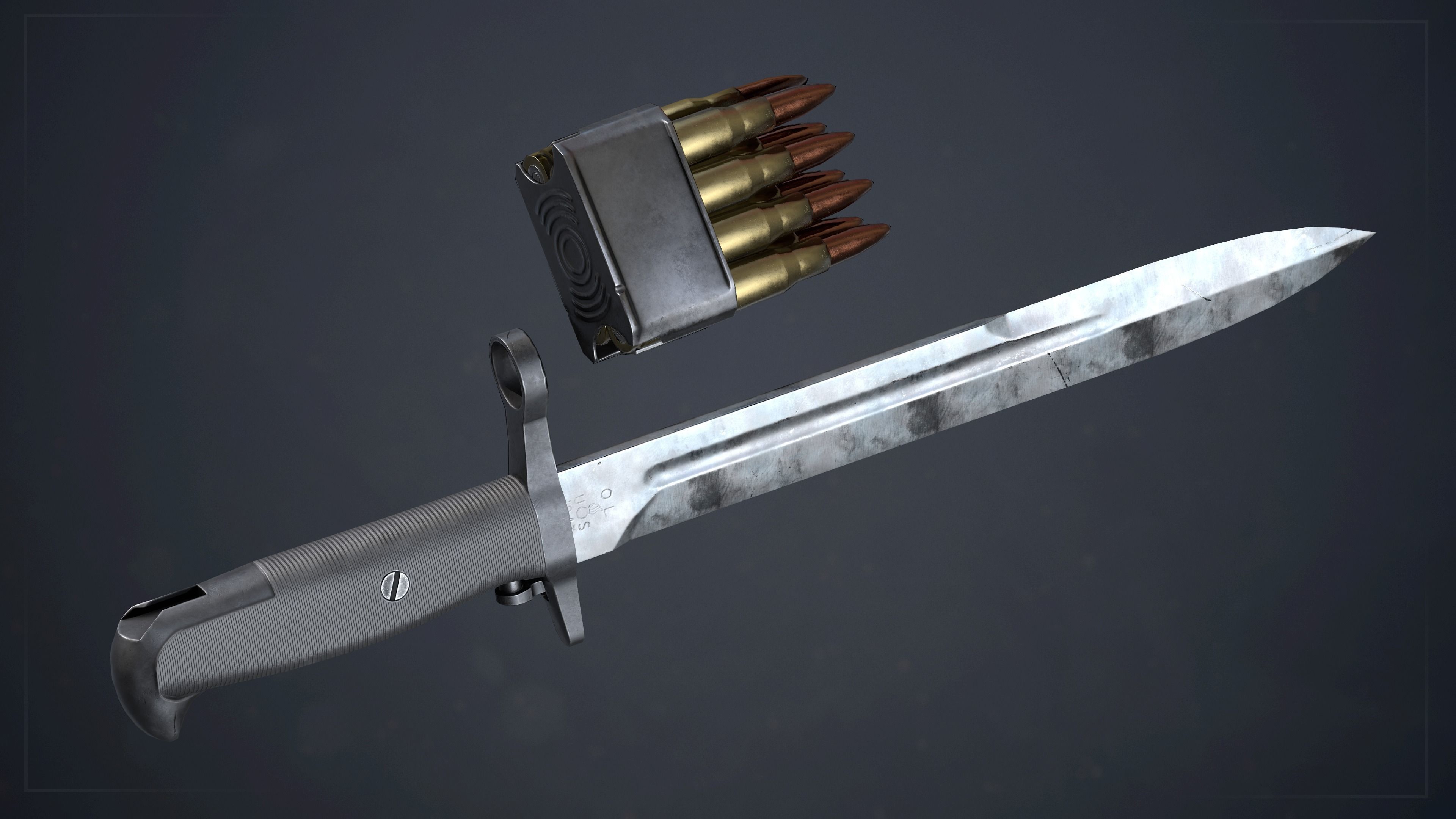 PBR M1 Garand and Attachments Low-poly 3D model_6
