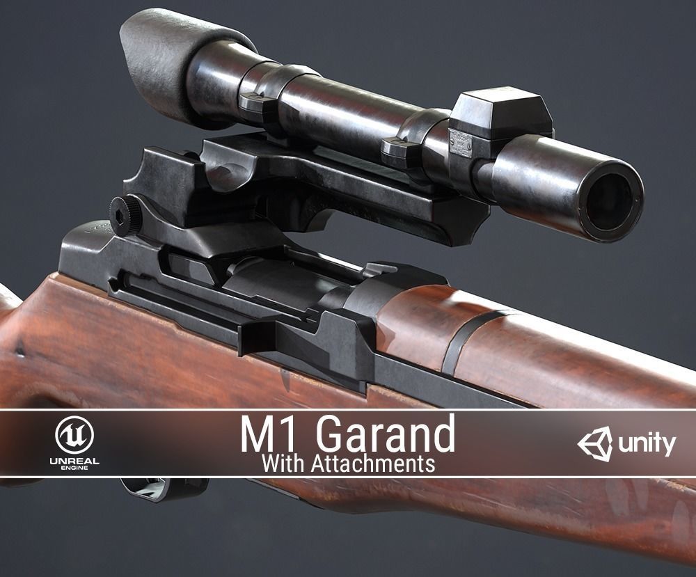 PBR M1 Garand and Attachments Low-poly 3D model_0
