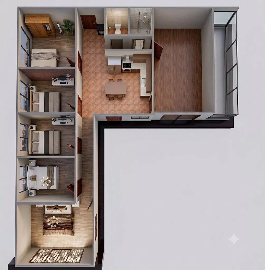 Bedroom Apartment 3D Floor Plan with Furniture and Textures 3D print model