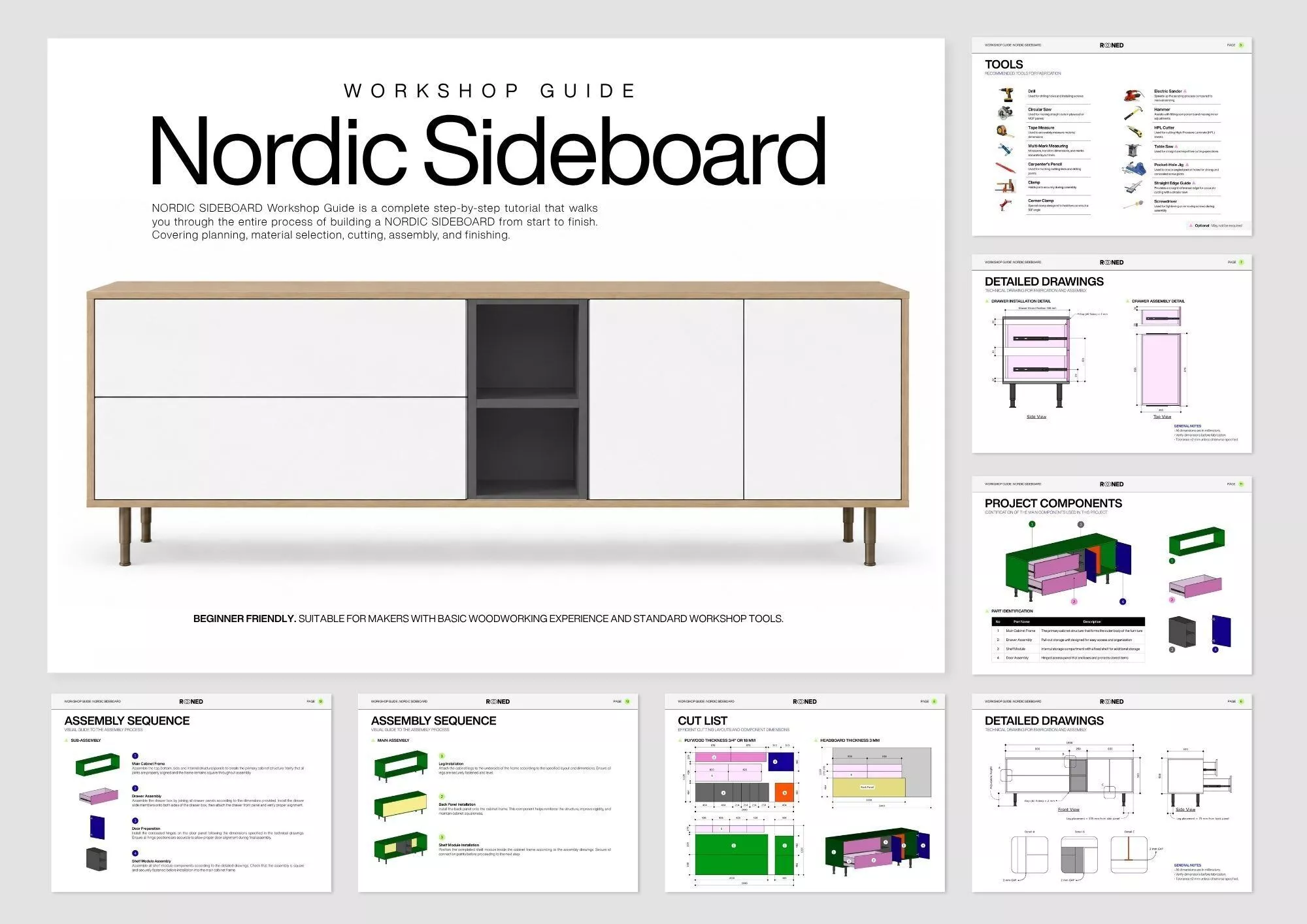 Modern Sideboard Woodworking Plans with 3D Model 3D model