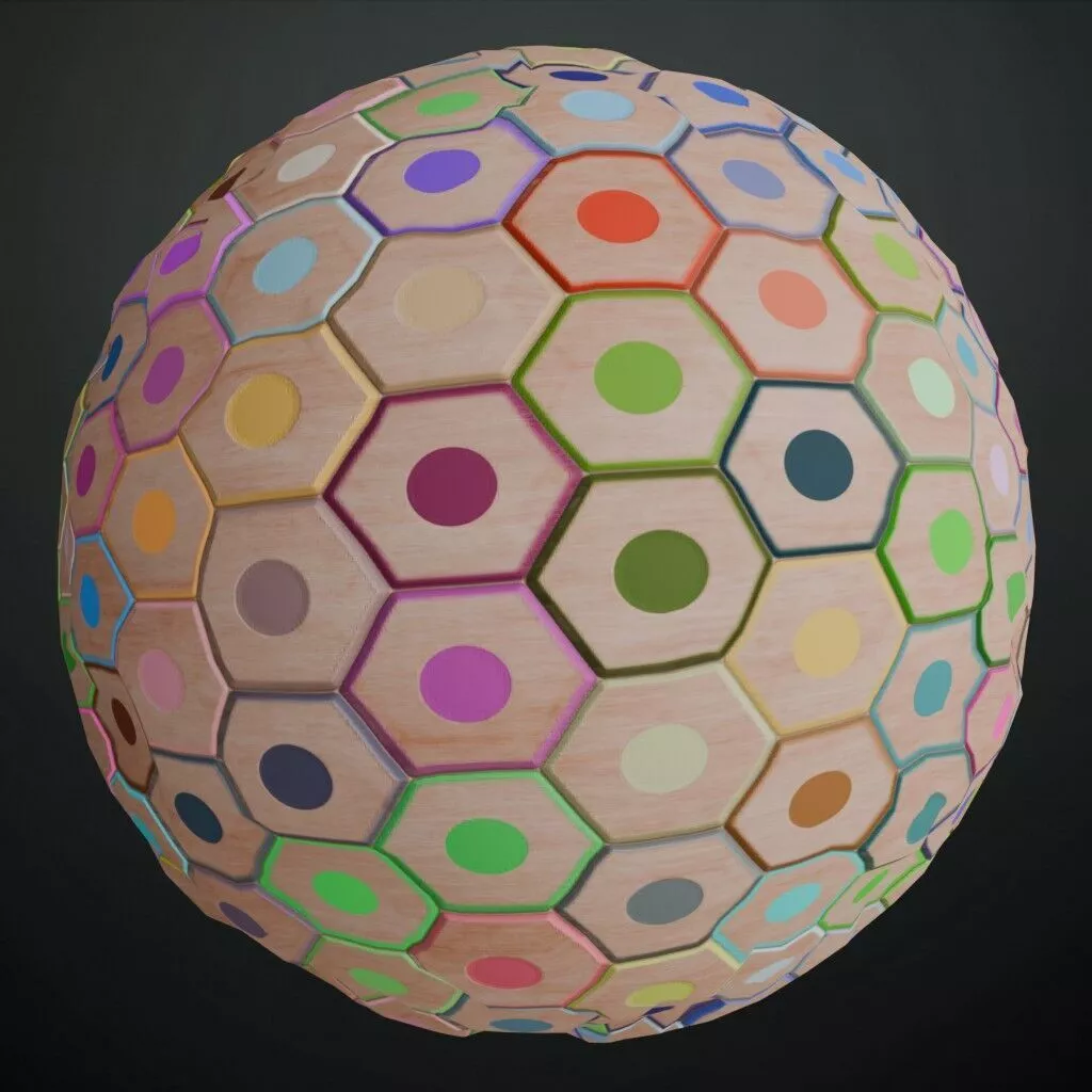 Colored Pencils Cross Section Wood Art PBR Material Seamless Texture