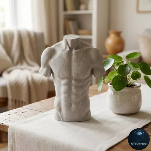 Detailed Muscular Male Torso Statue 3D print model
