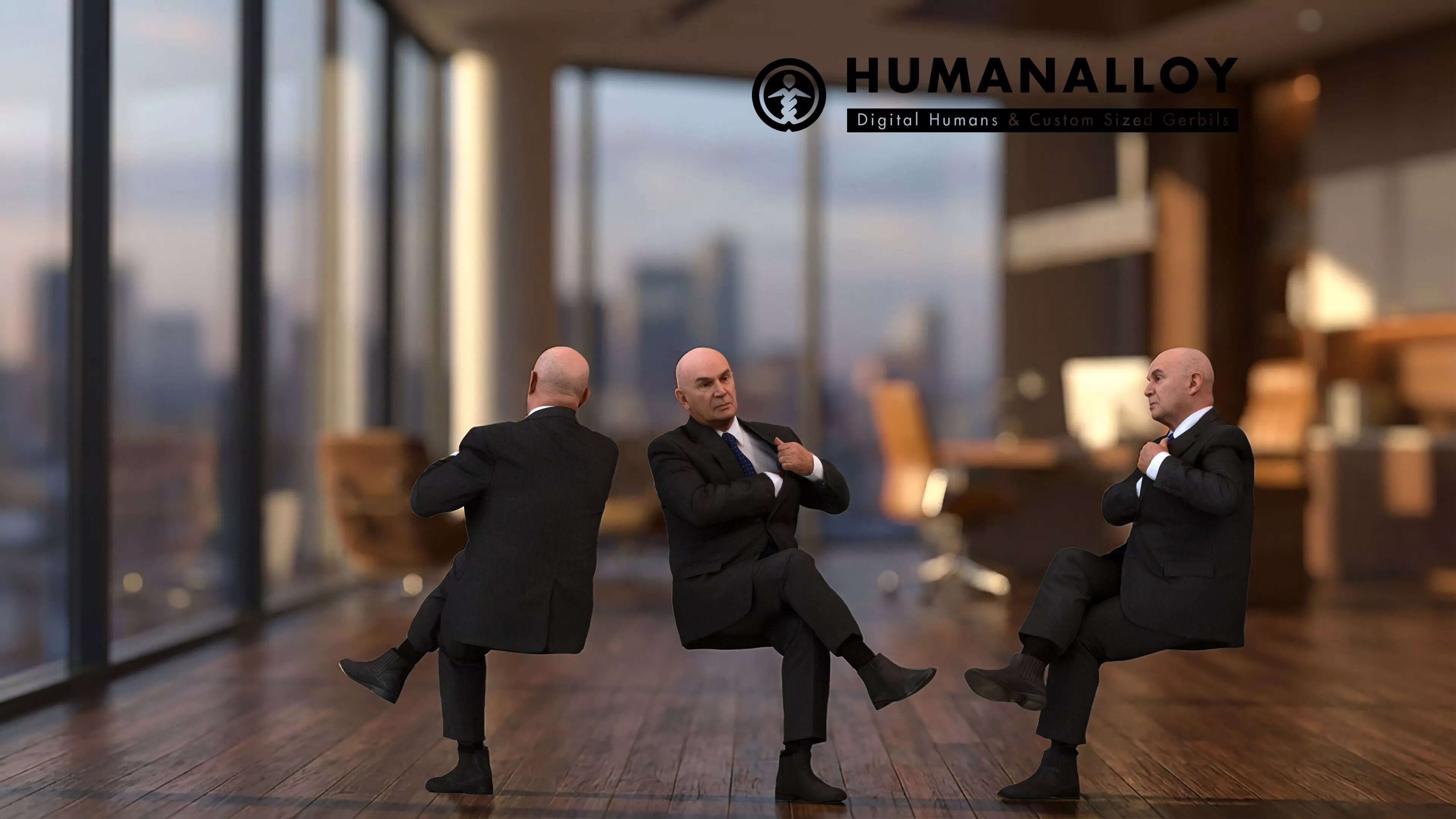 Senior Caucasian man relaxing in office wearing autumn or 3D model