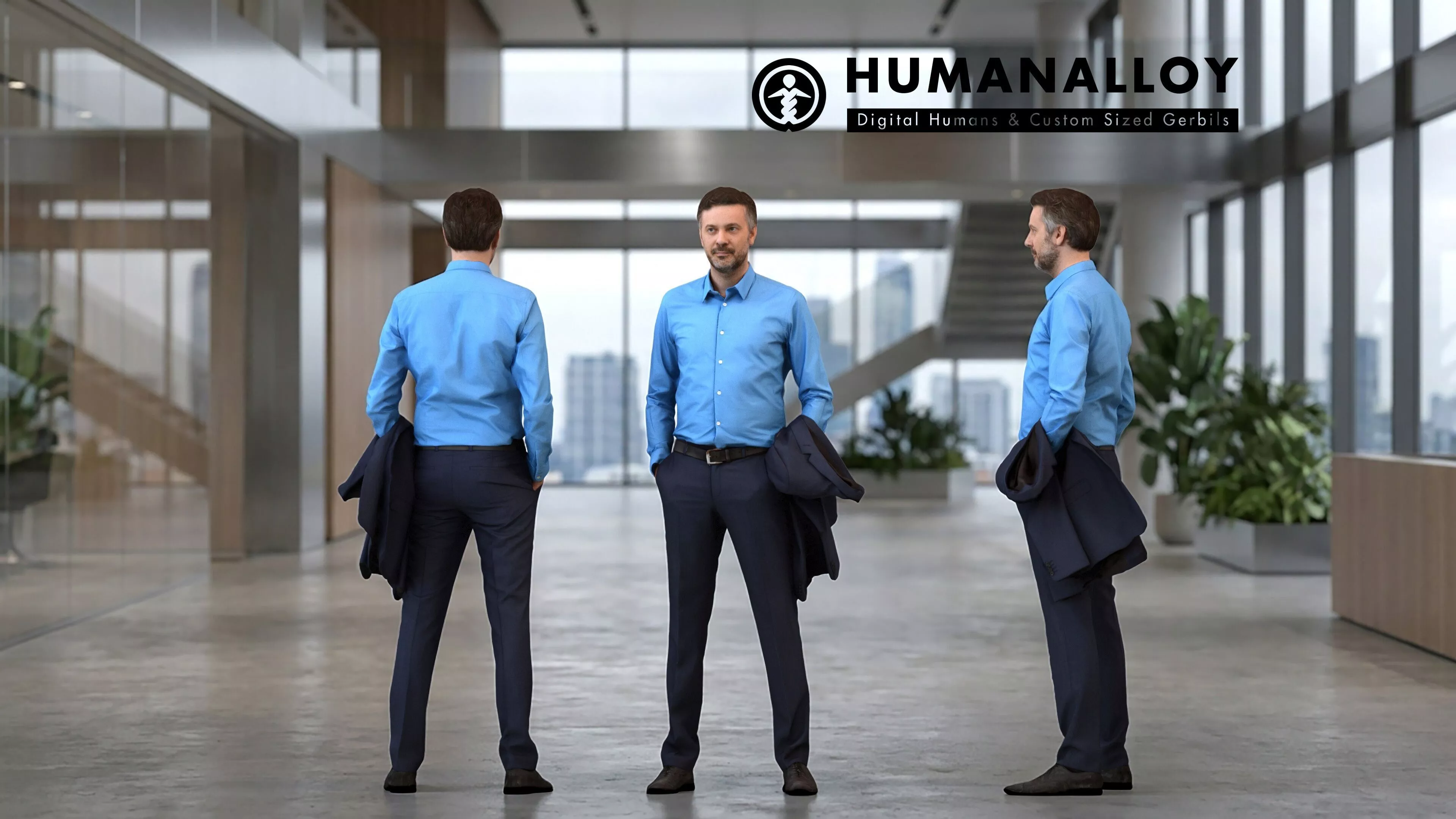 Adult Caucasian man waiting in office wearing business jacket 3D model