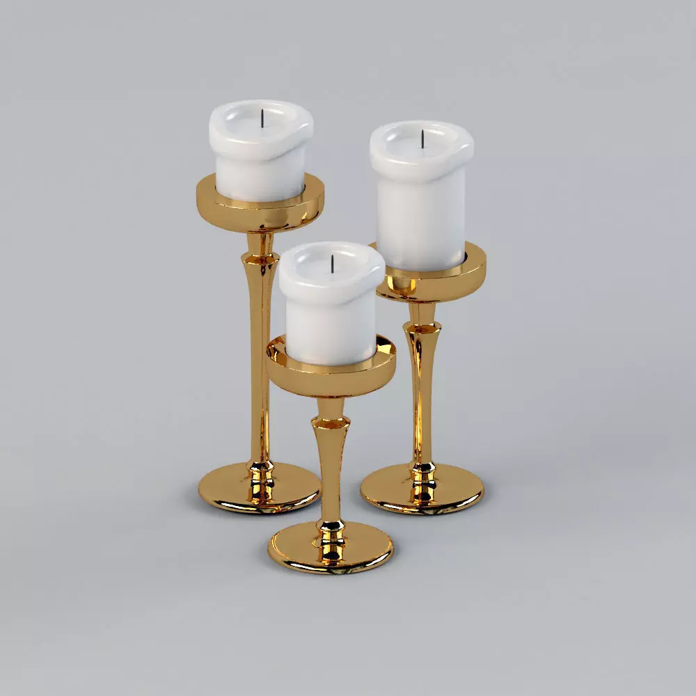 Candle and Candle Holders Golden 3D model_0