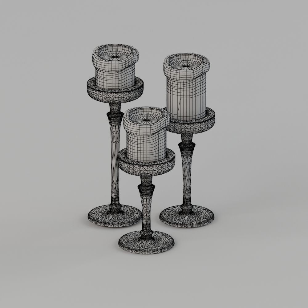 Candle and Candle Holders Golden 3D model_1