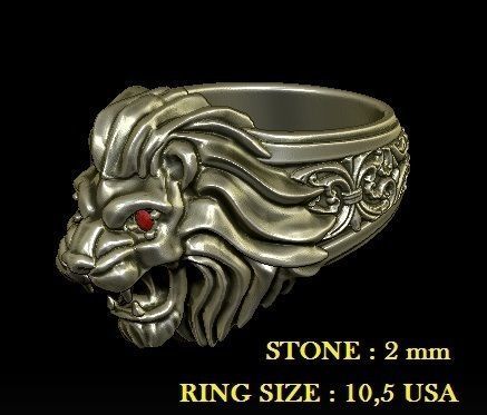 LION RING - stone setting 3D print model_1