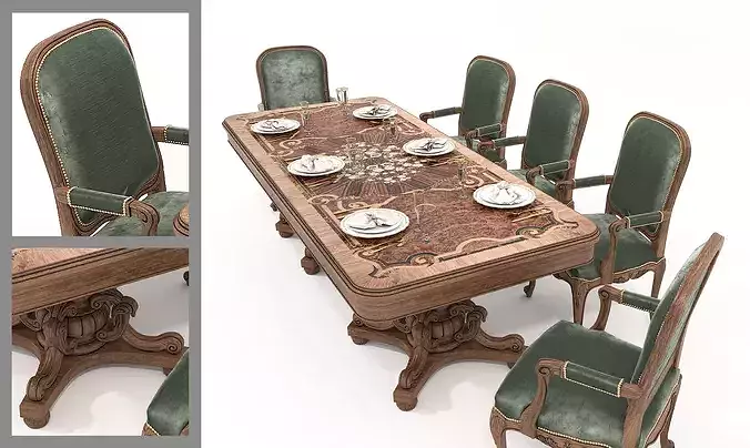 Versailles Classic European Dining Set 6 3D model 3