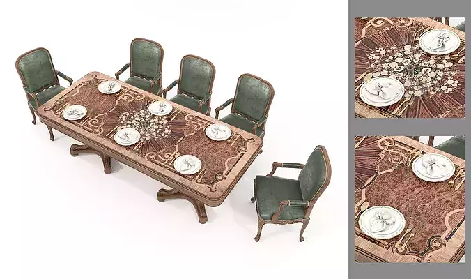 Versailles Classic European Dining Set 6 3D model 2