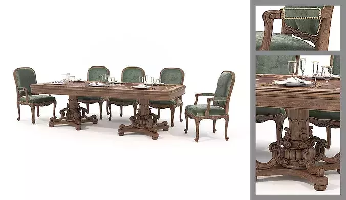 Versailles Classic European Dining Set 6 3D model