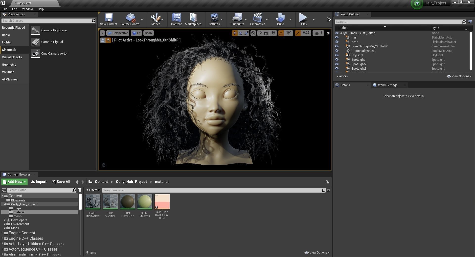 PBR Curly realtime hair plus UE4 project Low-poly 3D model_4