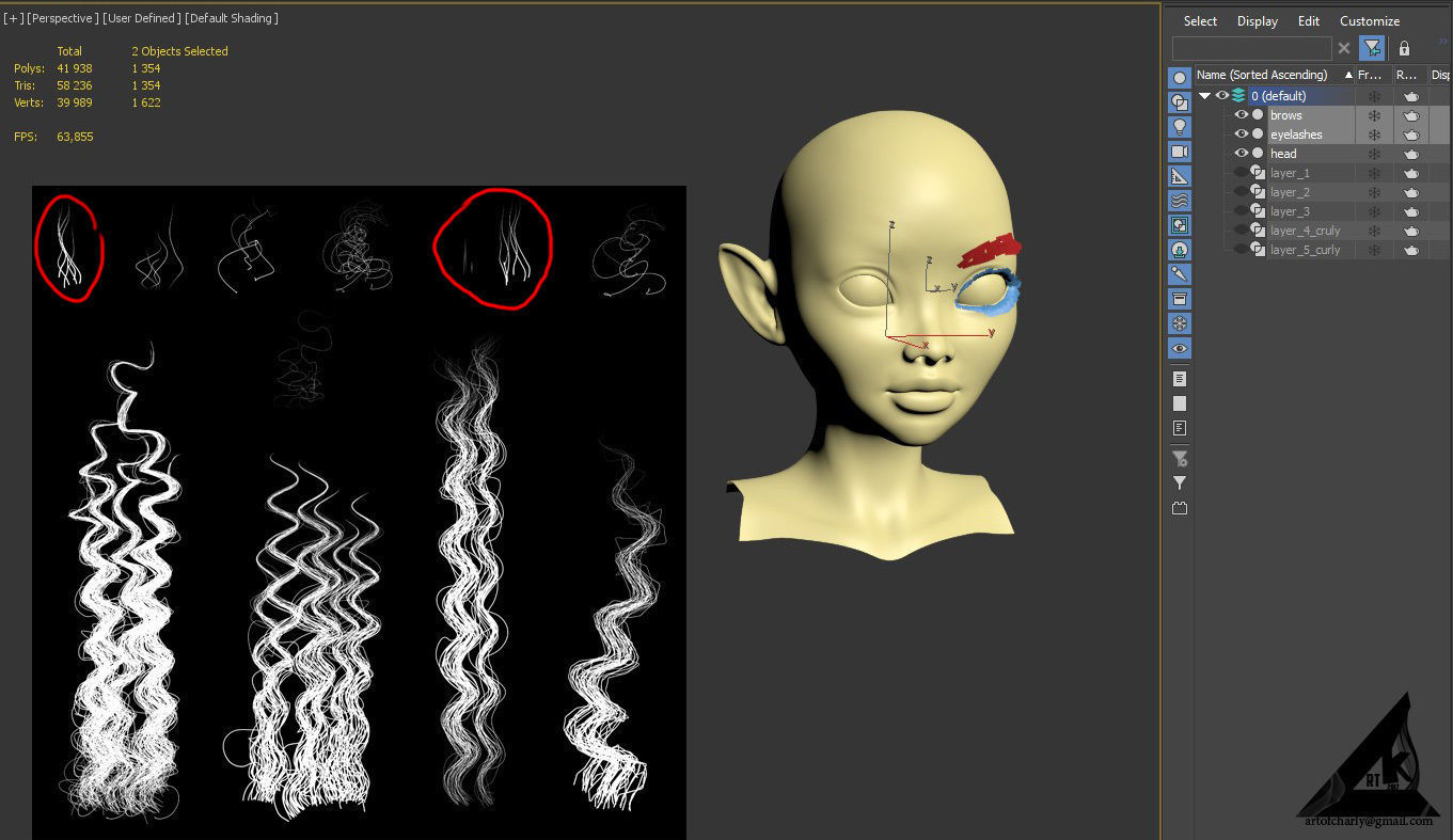  PBR Curly realtime hair plus UE4 project Low-poly 3D model_27