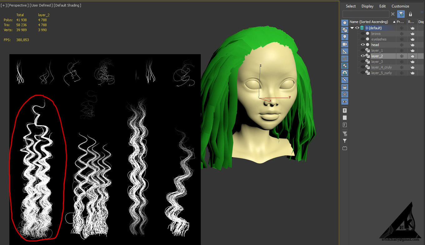  PBR Curly realtime hair plus UE4 project Low-poly 3D model_24