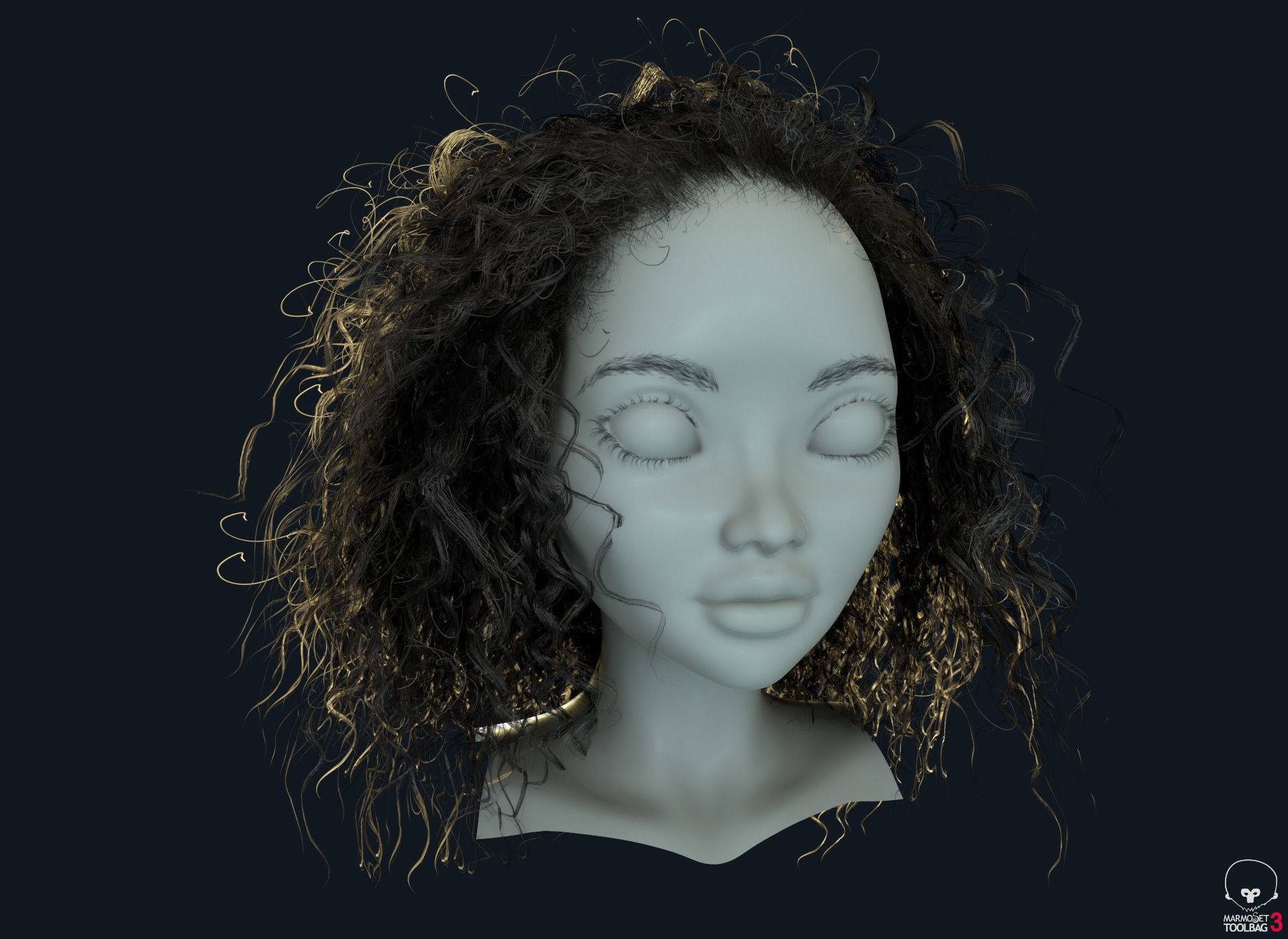  PBR Curly realtime hair plus UE4 project Low-poly 3D model_10