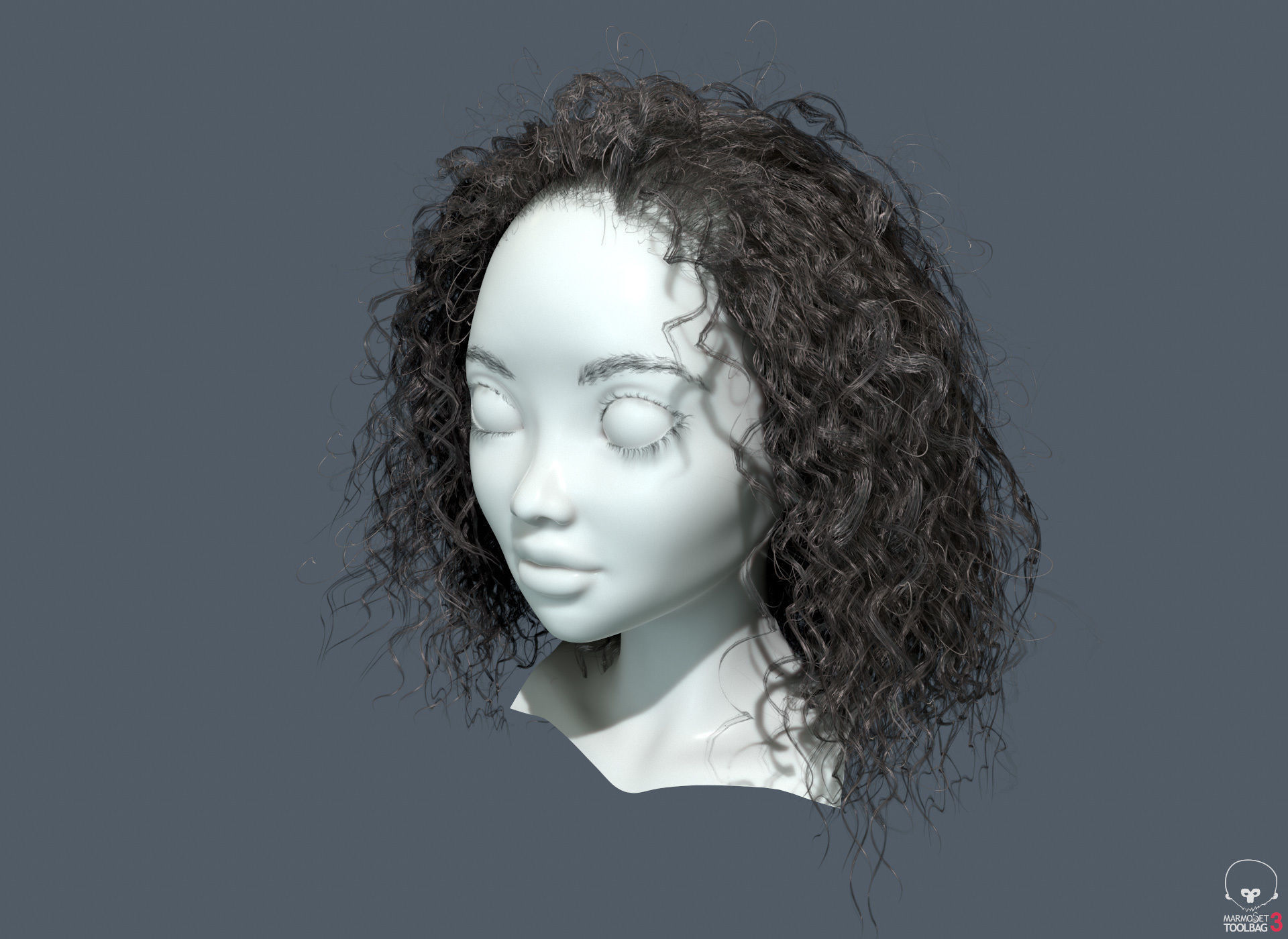  PBR Curly realtime hair plus UE4 project Low-poly 3D model_6